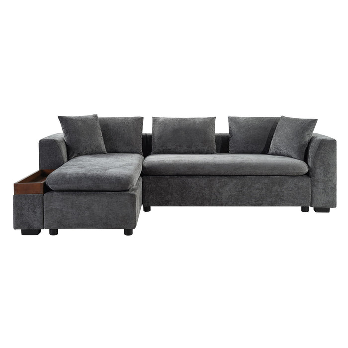 Modern L Shaped Sectional Sofa With Chenille Upholstery And Wooden Storage