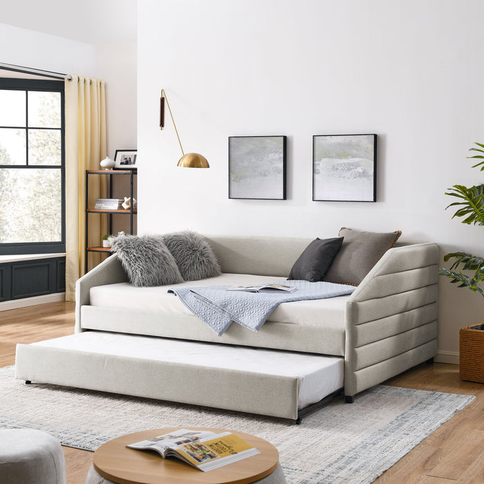 Elegant Daybed With Trundle Upholstered Tufted Sofa Bed