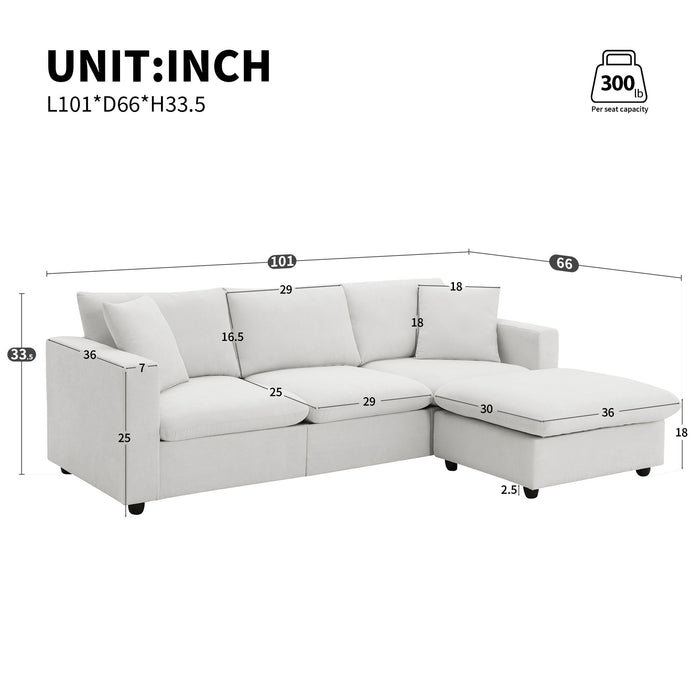 Modern Sectional Sofa With Throw Pillows, Cloud L Shaped Couch Set With Wide 4 Seat Comfy Couch Set With Movable Ottoman