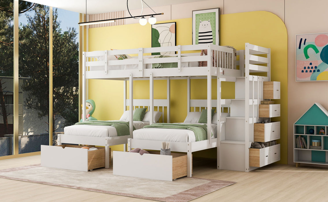 Multifunctional Triple Bunk Bed With Drawers And Guardrails