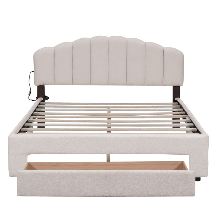 Upholstered Platform Bed With Drawer