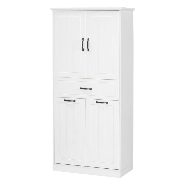 Modern Bathroom Storage Cabinet With Two Laundry Baskets, One Drawer, Adjustable Shelf