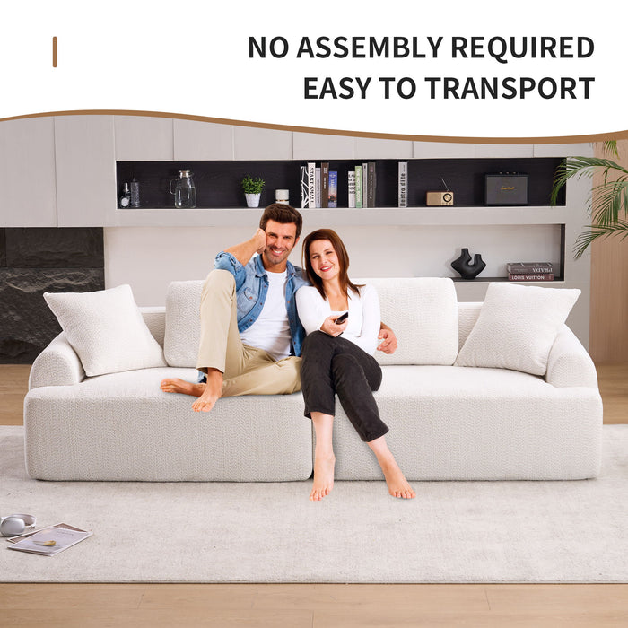 Compression Sofa: 4 Seater Combined Sofa, Crochet Yarn Fabric, Full Sponge Compression Sofa, Combined Sofa With 4 Pillows For Home Living / Home Furniture / Apartment - Beige