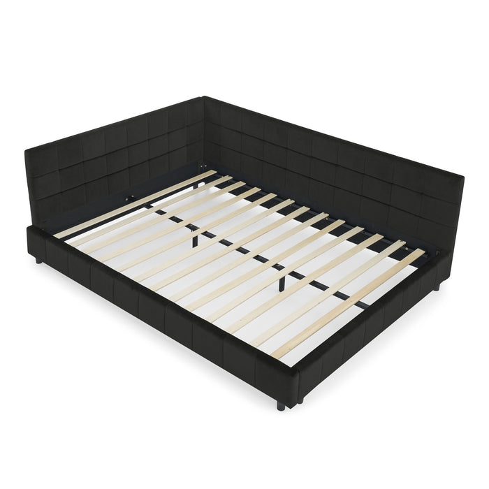 Mid-Century Storage Upholstered Tufted Bed Frame With Backrest And Armrests