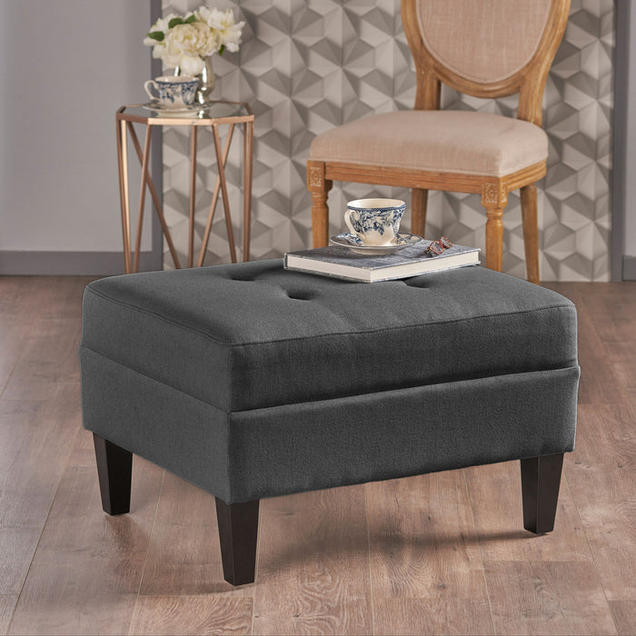 Classic Ottoman With Birch Wood Legs And Fabric Upholstery