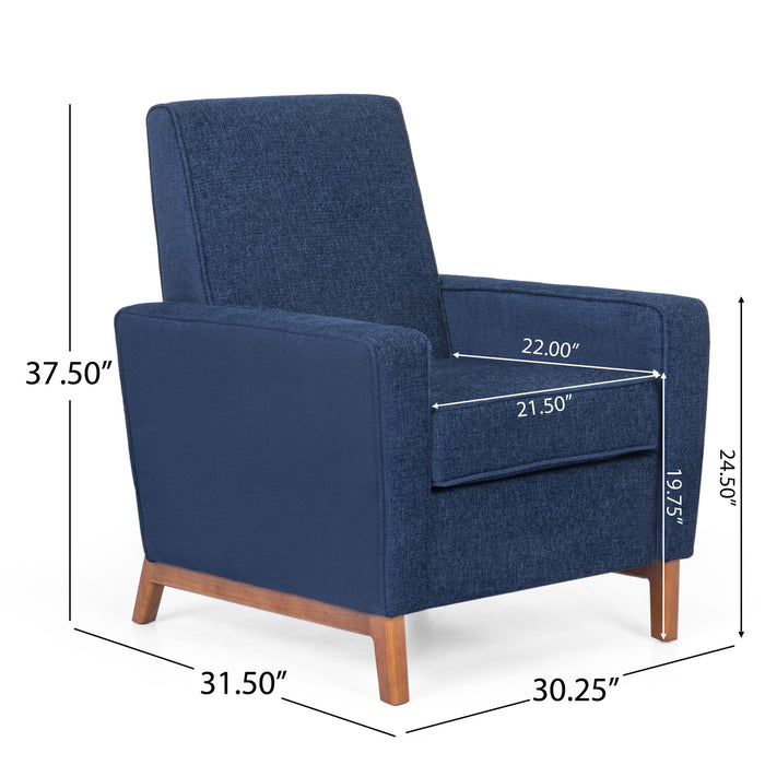 Mid Century Modern Club Chair With Upholstery And Rubberwood Legs - Navy Blue