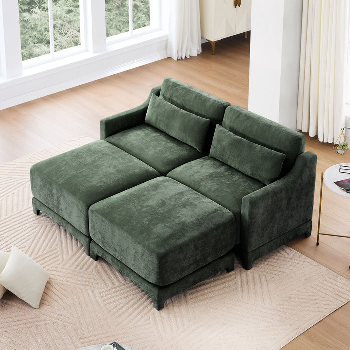 Stylish Sofa With Ottoman And Lumbar Pillows, Ergonomic Design