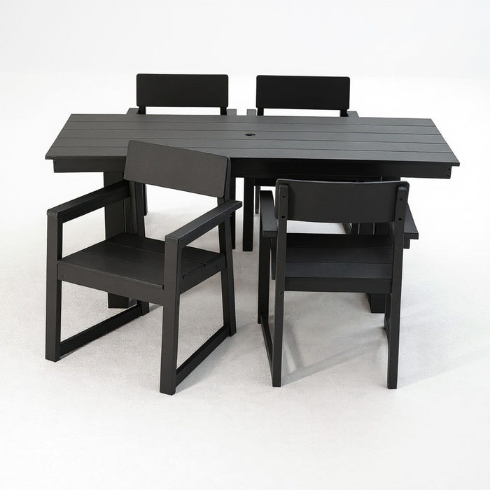 5 Piece Outdoor Dining Set For 4, Patio Table With Umbrella Hole And 4 Armrest Chairs For Backyard - Black