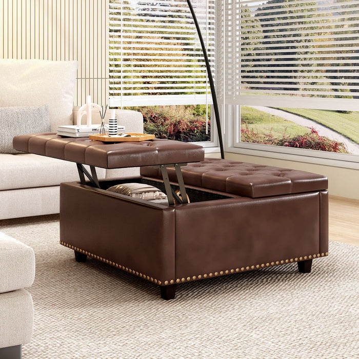 Large Square Storage Ottoman With 2 Storage Doors