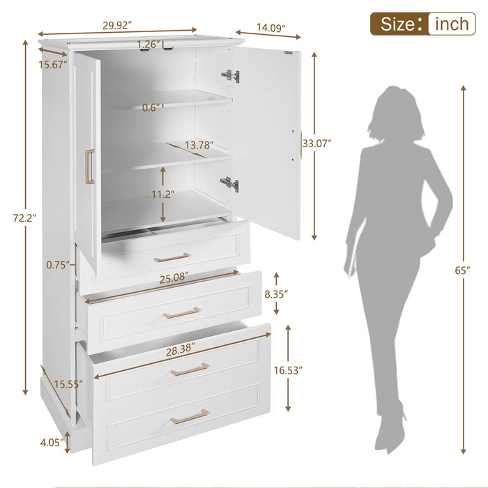 Freestanding Bathroom Cabinet With 3 Drawers, Adjustable Shelf, Soft Close Doors