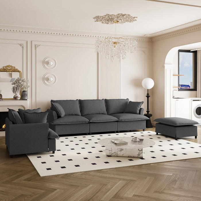 Living Room Set Modular Sectional Couch, Upholstered Sofa & Armchair & Movable Ottoman