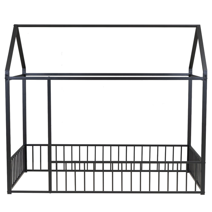 Metal Bed House Bed Frame With Fence