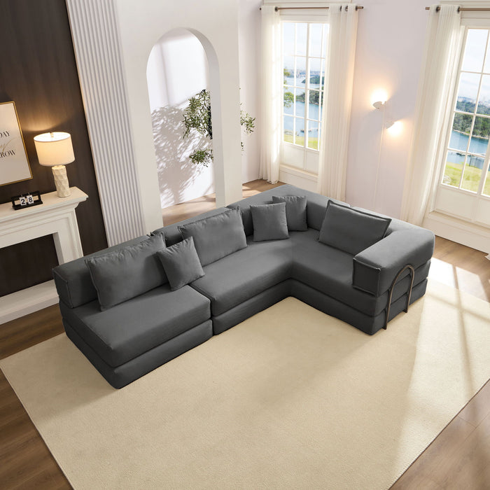 Modular L Shaped Floor Living Room Sofa Set With 6 Pillows
