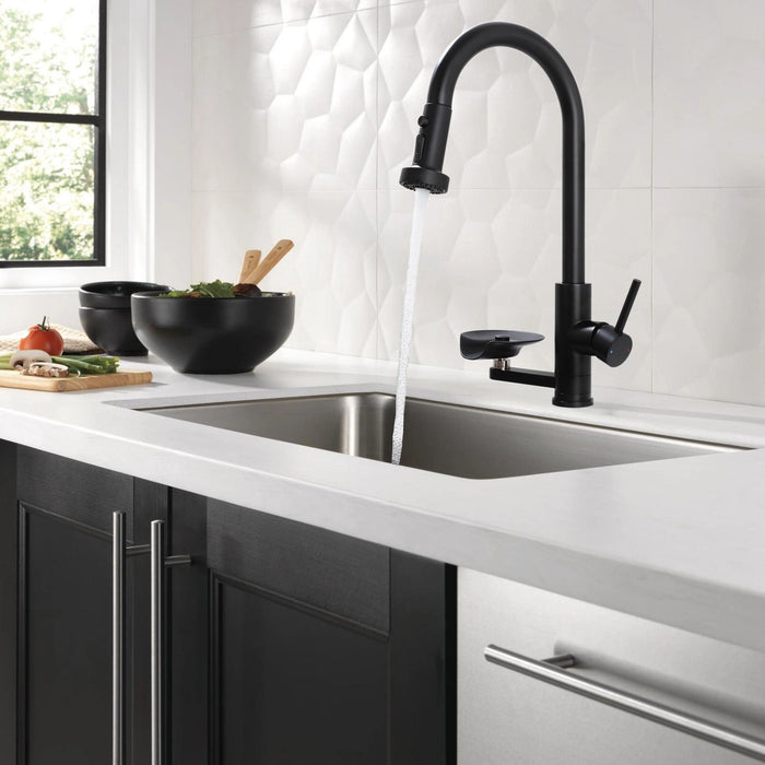 3 In 1 Kitchen Faucet With Press Type Glass Rinser, High Arc Pull Down Sprayer