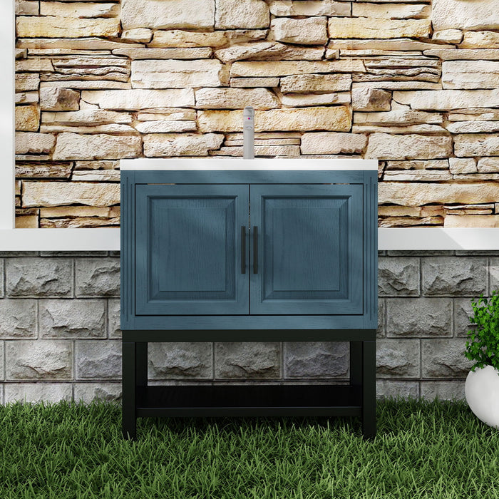 Modern Freestanding Bathroom Vanity With Ceramic Sink, Hot And Cold Faucet, Storage Cabinet & Open Shelf