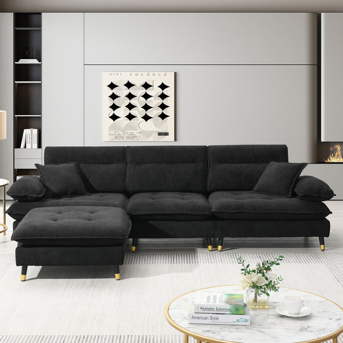 L Shaped Convertible Sectional Sofa 4 Seat Tufted Couch Set With Two Tone Adjust Legs Cloud Movable Ottoman