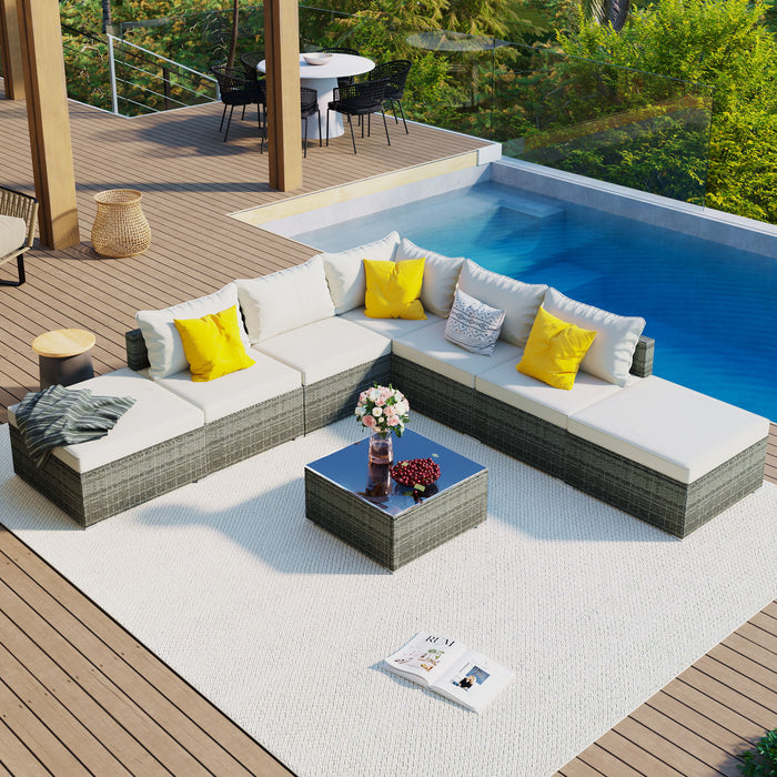 8 Pieces Outdoor Patio Furniture Conversation Wicker Sofa Set