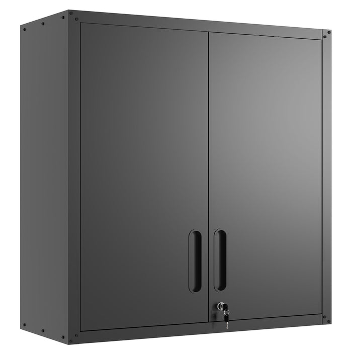 Metal Wall Mounted Tool Storage Cabinet With 2 Locking Doors, Adjustable Shelf, And Drawer