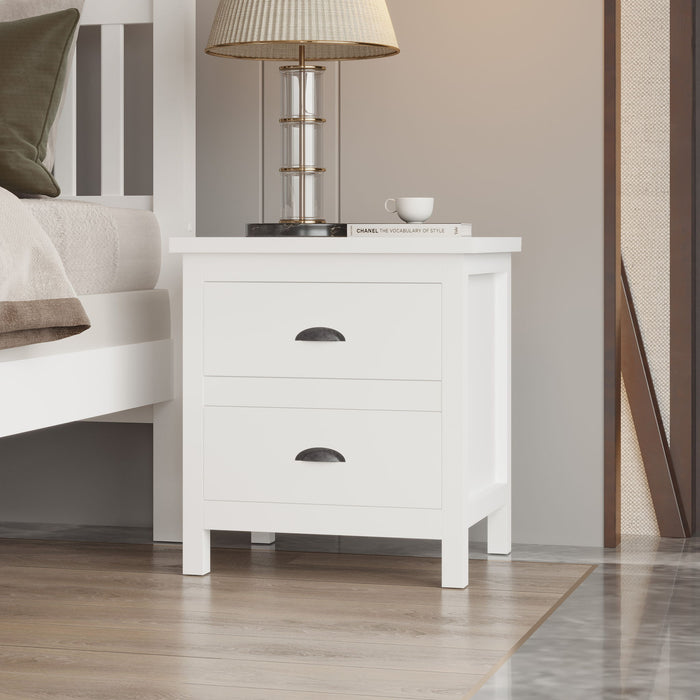 Versatile Solid Wood Night Stand With Drawers For Living Room And Bedroom - White
