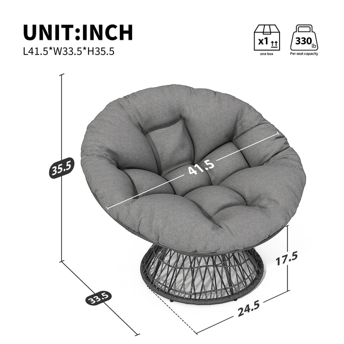 Ergonomic Wicker Chair With Cloud Thick Density Cushion, 3 Proof Cover High Capacity Iron Frame Fluid 360° Swivel