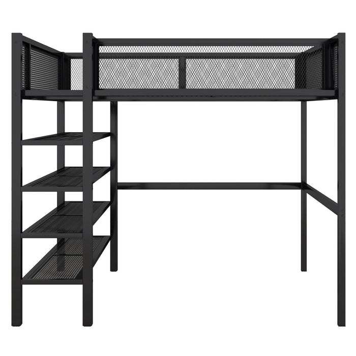 Loft Bed With 4 Tier Shelves And Storage