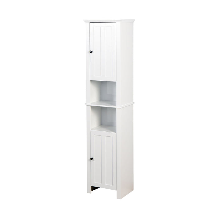 Wooden Bathroom Floor Storage Cabinet With 2 Doors And 6 Shelves - White