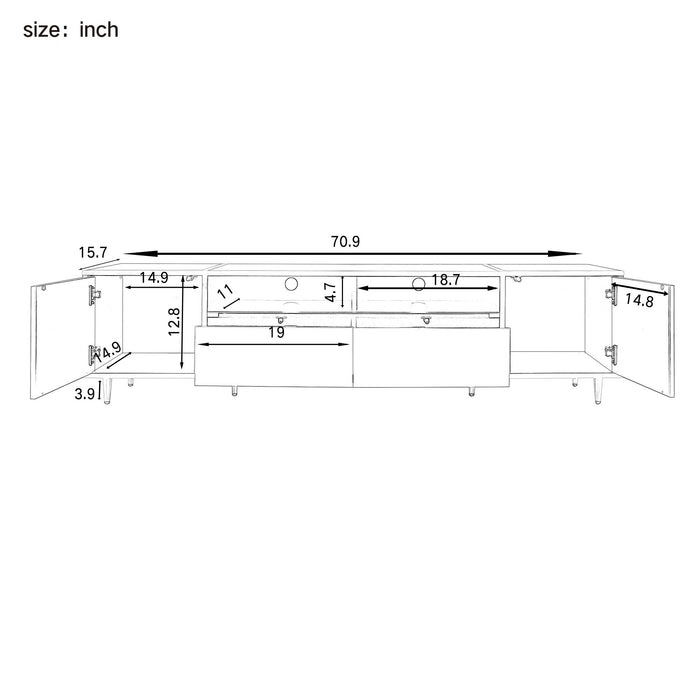 TV Stand For TVs Up To 80", Entertainment Center With 2 Shelves And LED Lights