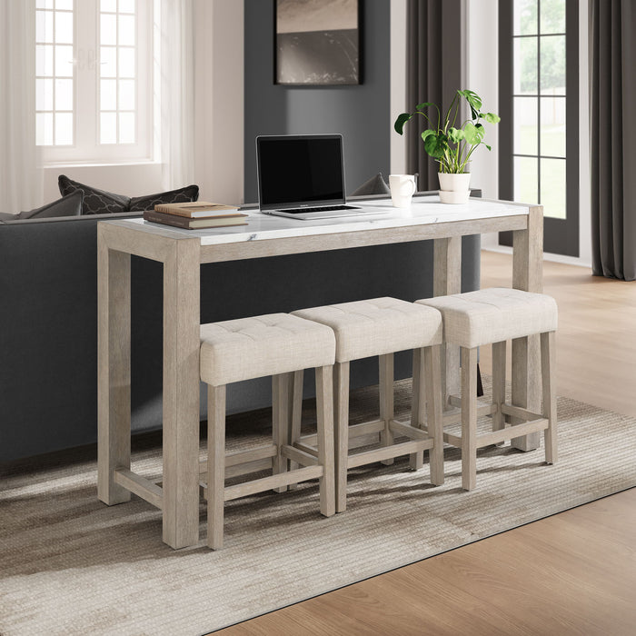Vanilla - Real Marble Sofa Table With Power And 3 Stools - Beige / Natural