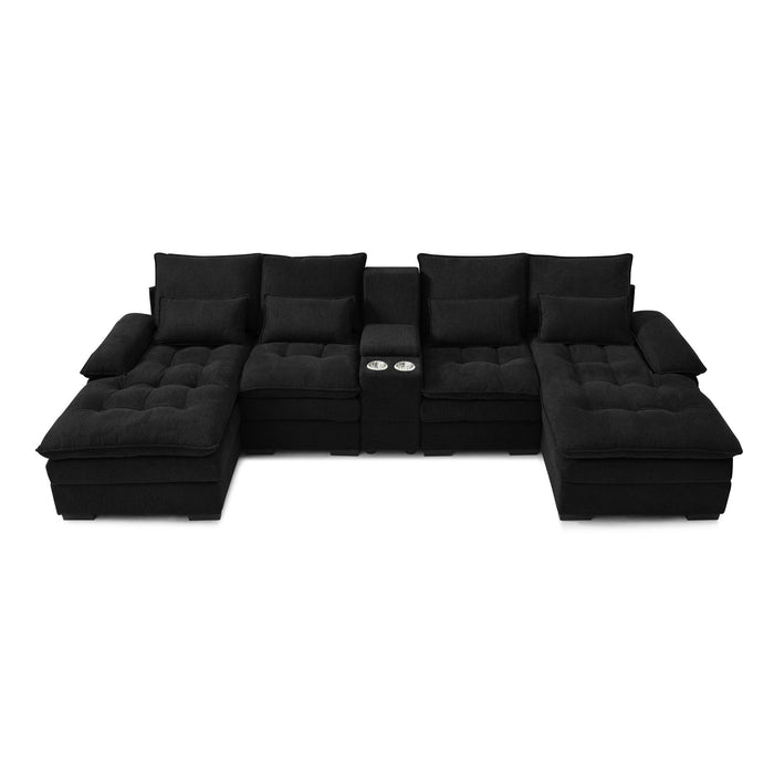 Contemporary U Shaped Sofa With Console And Cupholders
