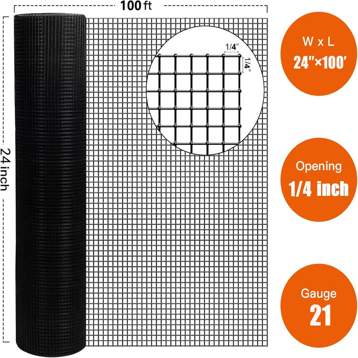 Vinyl Coated Hardware Cloth, 21 Gauge, Welded Wire Fence - Black