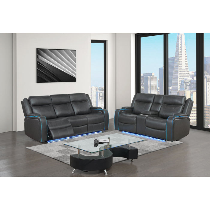 Blanca - Power Reclining Sofa With LED Lights And Power Headrest Frame - Charcoal