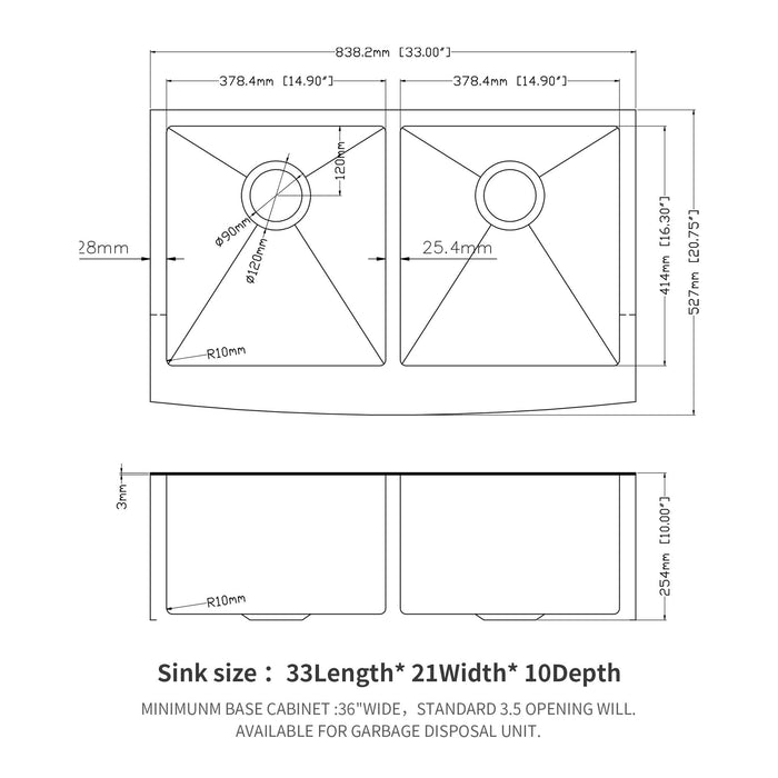 Double Bowl Farmhouse Sink / Stainless Steel Apron Front