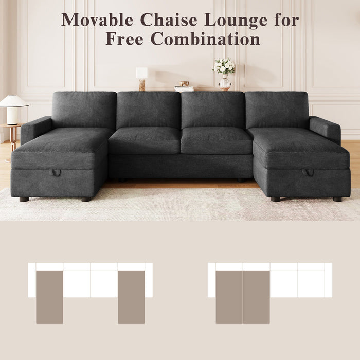 Convertible Sectional Sofa With Storage Chaise Lounges And USB Ports