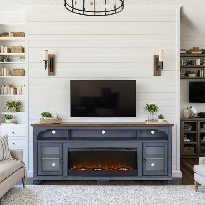 Americana - 86 In Fireplace TV Stand For TVs Up To 95" - Blue