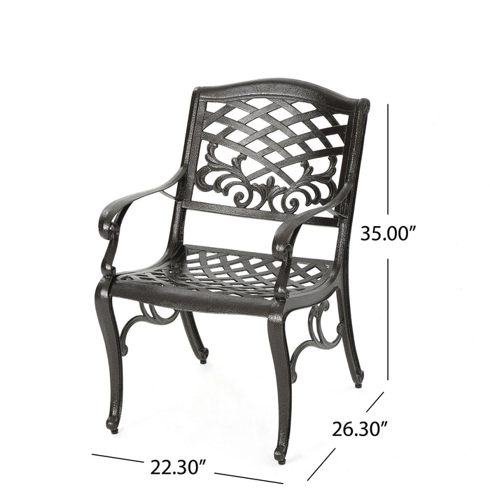 Luminea - Outdoor Aluminum Dining Chair With Scroll Design, Lattice Pattern And Cabriole Legs - Bronze
