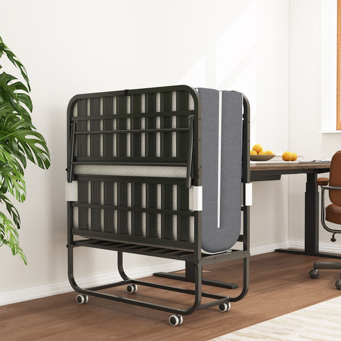 Twin Folding Bed With Memory Foam Mattress Portable Rollaway Bed Sturdy Metal Frame - Brushed Nickel