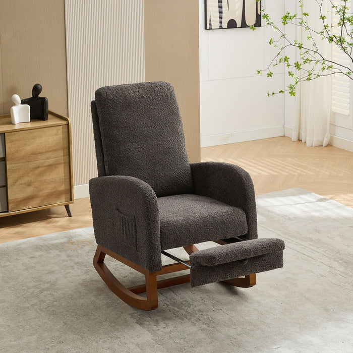 Rocking High Back Glider Chair With Retractable Footrest, Side Pocket