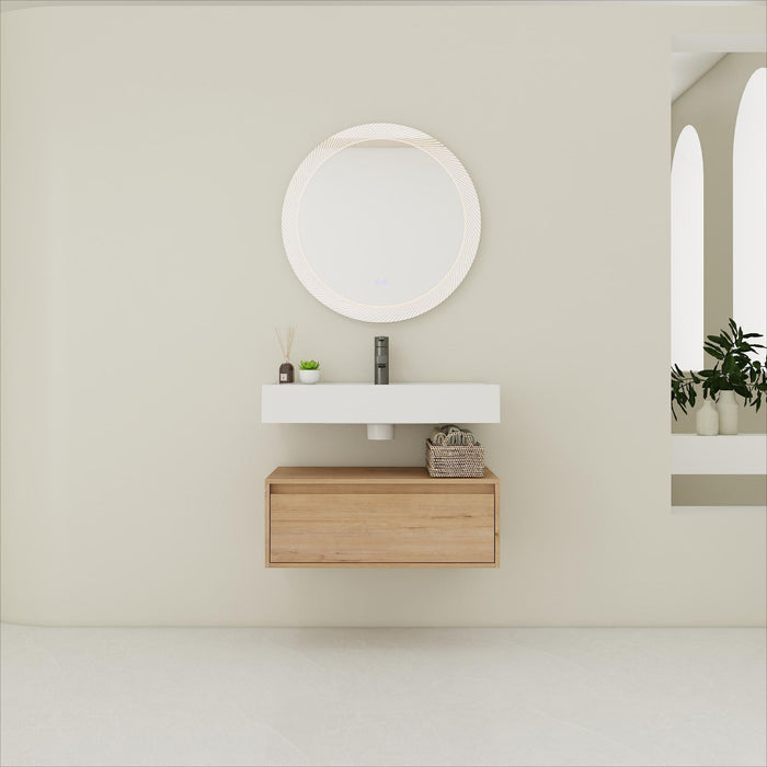 Wall Mounted Bathroom Vanity With Resin Sink And Soft Close Drawer In Imitative - Imitative Oak