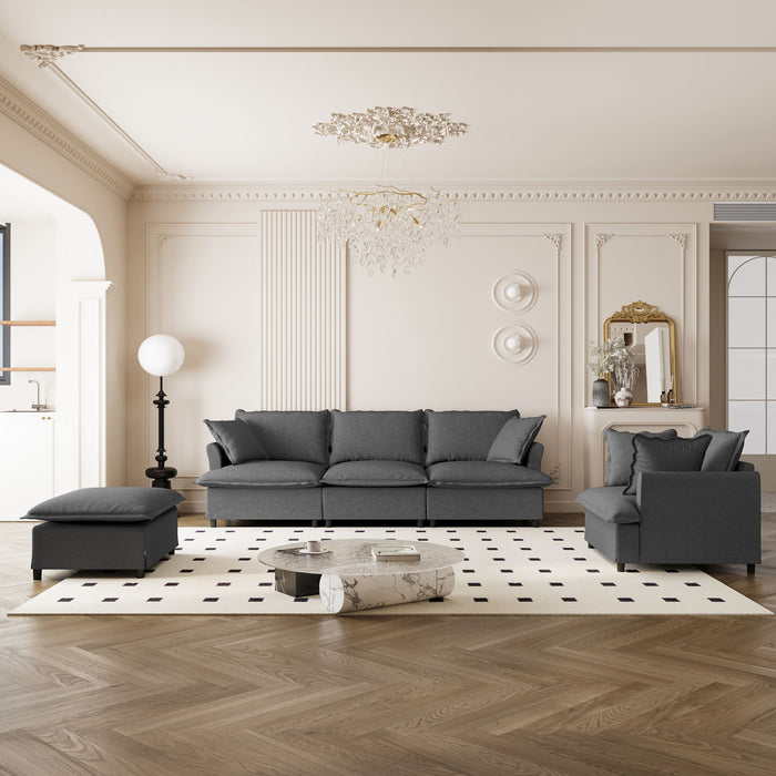 Living Room Set Modular Sectional Couch, Upholstered Sofa & Armchair & Movable Ottoman