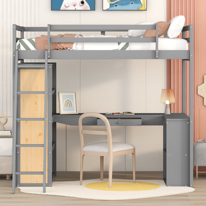 Loft Bed With Ladder, Shelves, And Desk