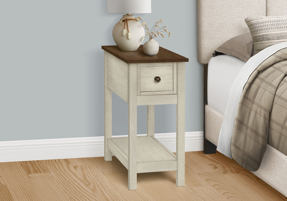 Accent End Table, 2 Tier, Narrow, Lamp, Storage Drawer, Charming Design