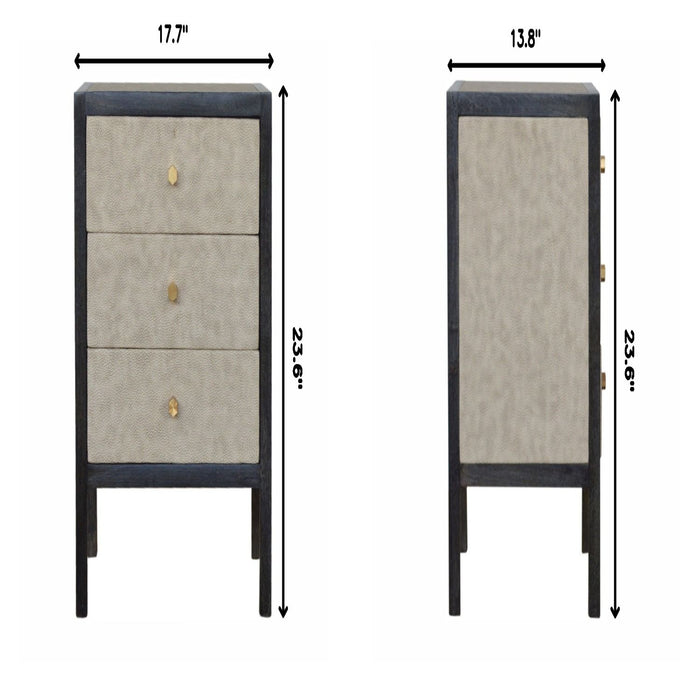 Faux Leather Nightstand, 3 Drawer - Black