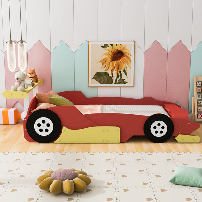 Race Car-Shaped Platform Bed With Wheels