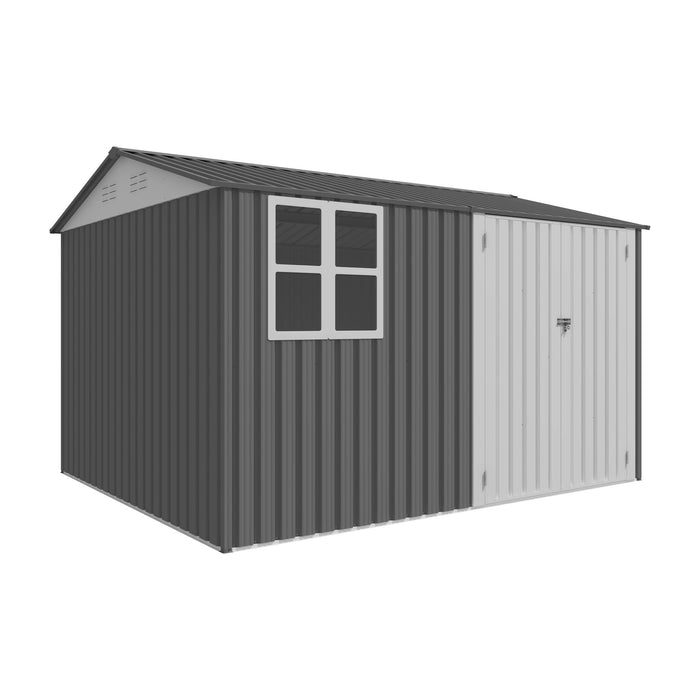 8 0 Ft Outdoor Storage Garden Tool Shed With Thickened Galvanized Steel With Sloped Roof & Double Lockable Door Storage Shed Large With 6 Vents - Gray