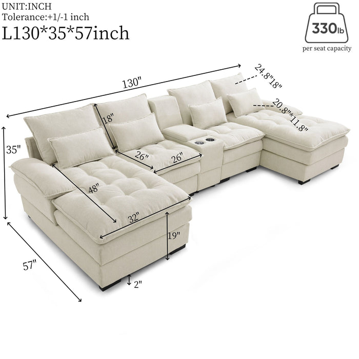 Contemporary U Shaped Sofa With Console And Cupholders