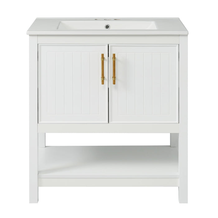 Elegant Bathroom Vanity With Ceramic Sink And Versatile Storage