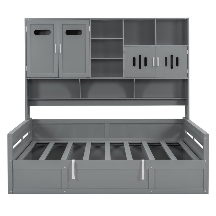 Daybed With All-In-One Cabinet And Shelf