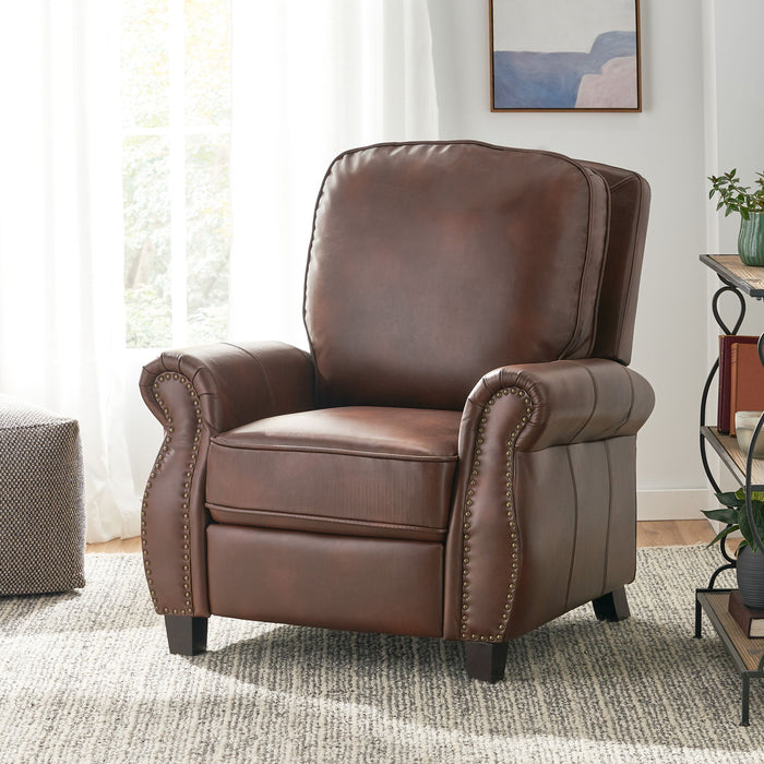 Neville - Recliner Chair With Push Back Function And Birch Wood Legs - Brown