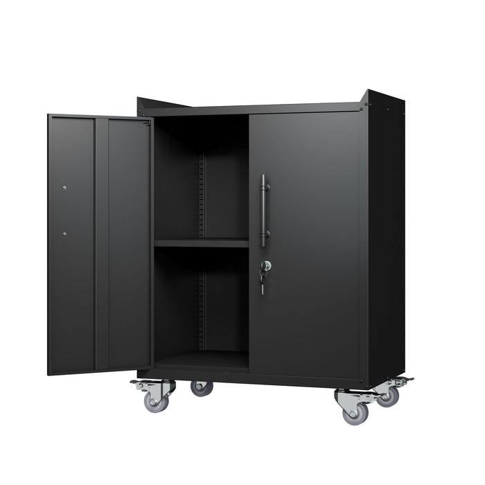 2 Door Tool Cabinets For Garage, Lockable Garage Storage Cabinet, Locking Storage Cabinet With Wheels, Rolling Tool Chest - Black
