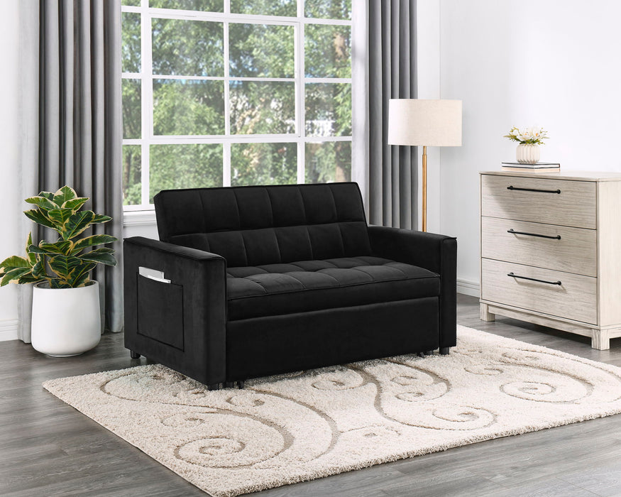 Maeve - Velvet Convertible Sleeper Loveseat With Tufting and Side Pocket - Black